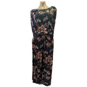 Black Floral Wide Leg Jumpsuit 1X